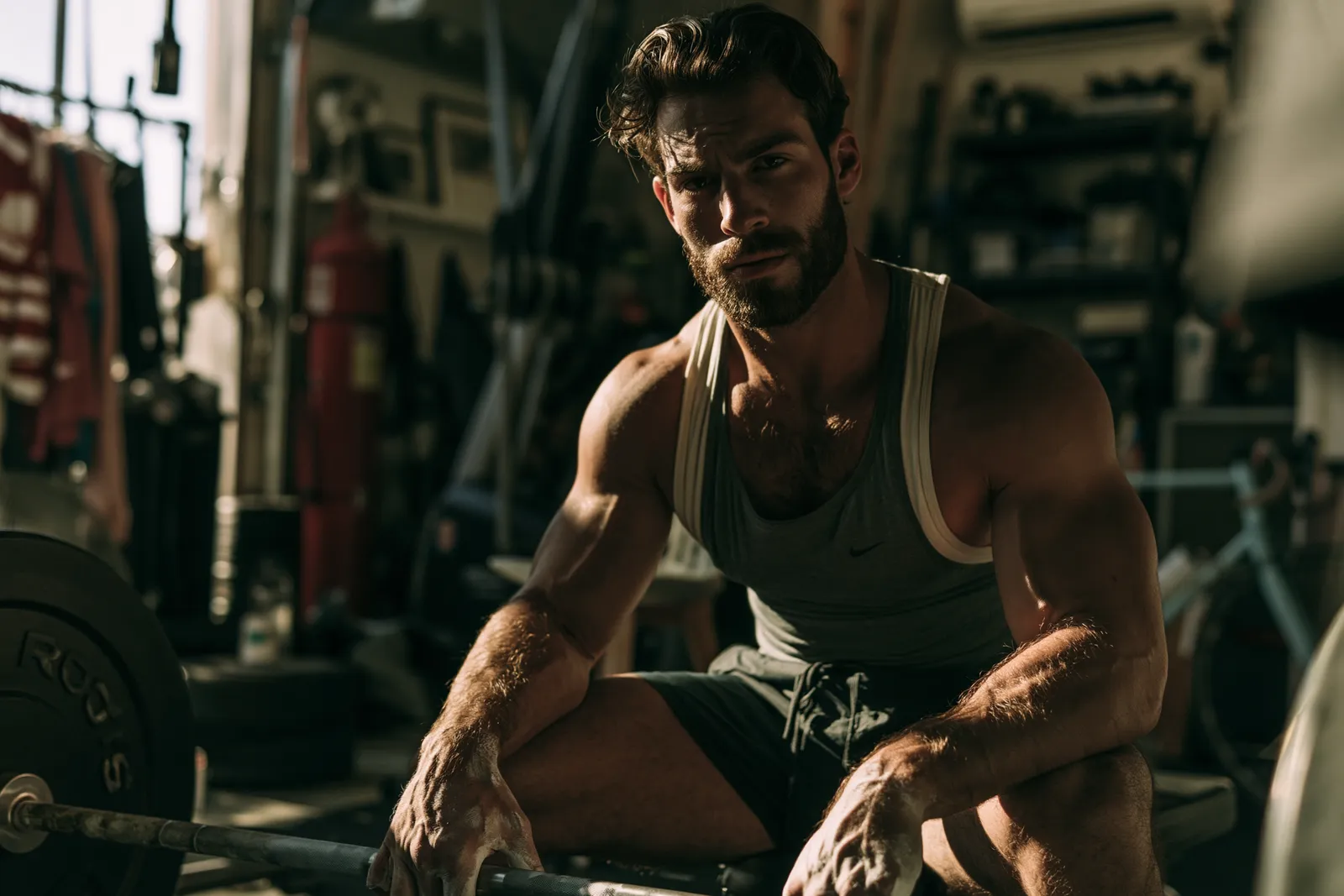 Man training in a garage gym