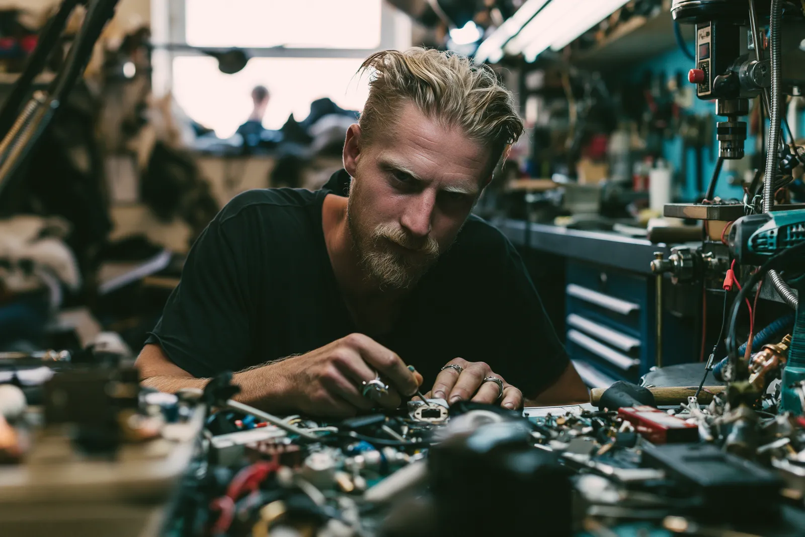Man focused on work in his workshop