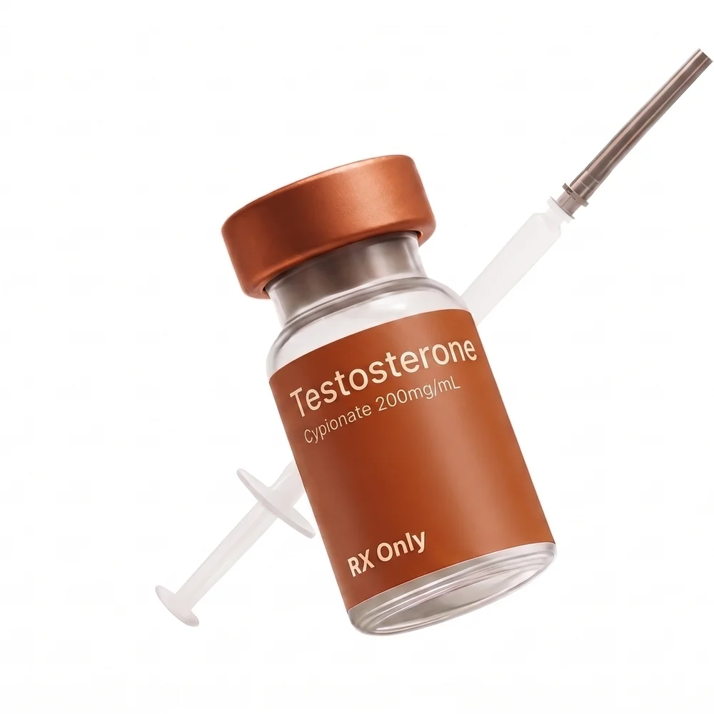 Vial of compounded testosterone cypionate with syringe, prepared by a state-licensed 503A pharmacy